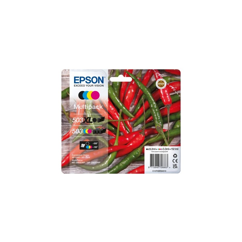 Epson 503 XL Multipack Sort Gul Cyan Magenta Blæk C13T09R94020 Epson 503 XL Multipack Sort Gul Cyan Magenta Blæk C13T09R94020